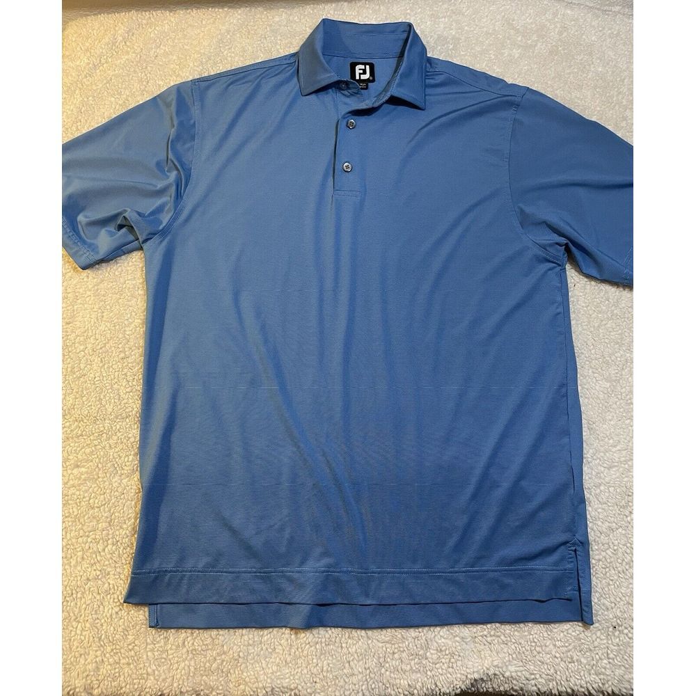 Footjoy Golf Shirt Men Blue Striped Polo Short Sleeve Stretch Logo‎ Medium FJ